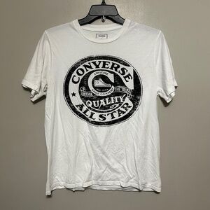 Converse Men's T-Shirt L White Black Logo Graphic Short Sleeve Casual Skater